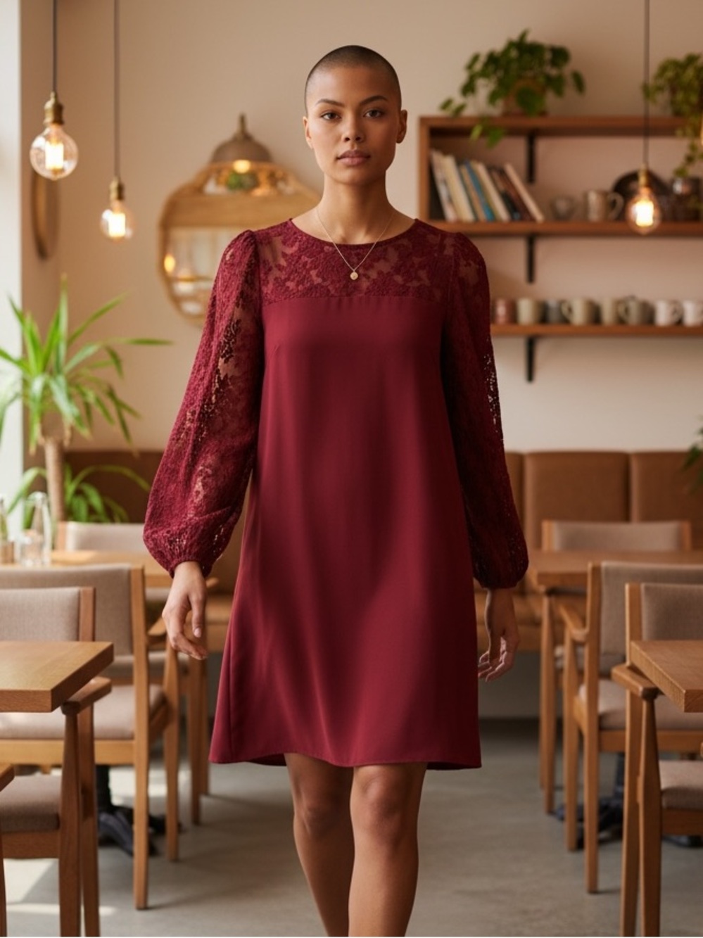 White House Black Market Red Sheath Dress Bishop Sleeves. Party or cocktail sz 6